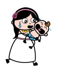 Cartoon Bride holding crying baby