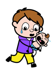 Cartoon Boy holding crying baby