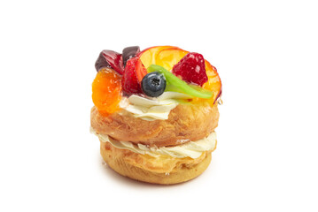 Home made cake with cream and fruit isolated