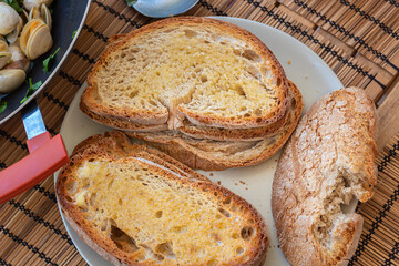 Top view of toasted bread with butter