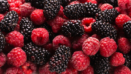 Tasty raspberry and blackberry background.