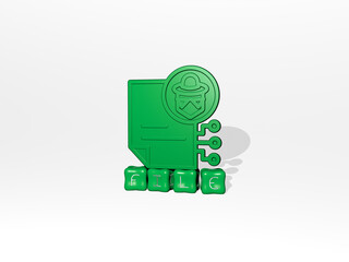 3D graphical image of file vertically along with text built by metallic cubic letters from the top perspective, excellent for the concept presentation and slideshows. illustration and icon