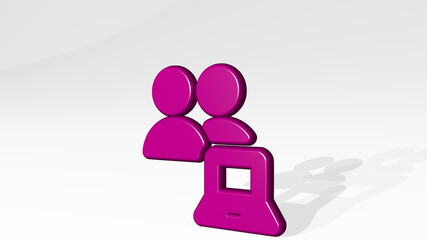 multiple actions laptop from a perspective with the shadow. A thick sculpture made of metallic materials of 3D rendering. background and illustration