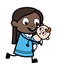 Cartoon Black Girl Holding a Baby