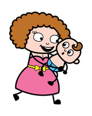 Cartoon Young Lady Holding a Baby