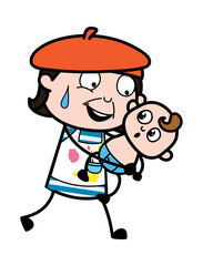 Cartoon Artist Holding a Baby