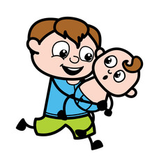 Cartoon Teen Boy Holding a Baby