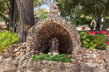 Decorative decorations are in the garden of the Deir Al-Mukhraqa Carmelite Monastery in northern...
