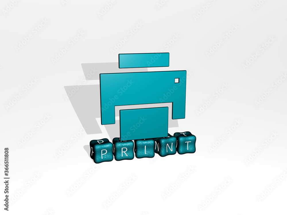 Poster 3d illustration of print graphics and text made by metallic dice letters for the related meanings of
