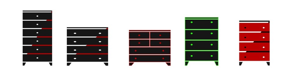 Contemporary Drawer Chest Icons Set