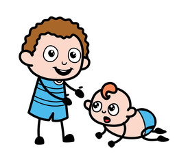 Cartoon Kid with Crowling Baby