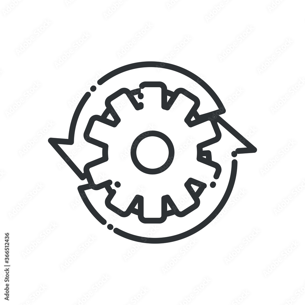 Poster gear with repeat arrows line style icon vector design