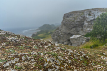 Rocks near Baltic sea. Rocky shore in Sweden. Gotland island. Photo of scandinavian nature. North Europe.