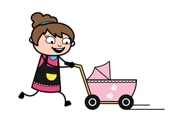 Cartoon Beautician with Baby Cart