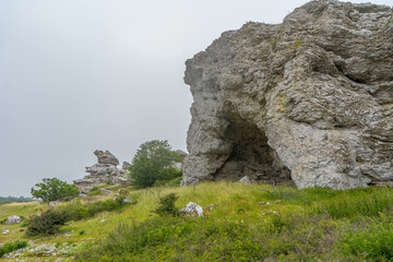 Rocks near Baltic sea. Rocky shore in Sweden. Gotland island. Photo of scandinavian nature. North Europe.