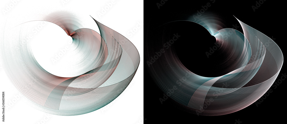 Poster a set of graphic design elements with wavy surfaces and a heart-shaped on a black and white backgrou