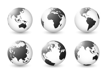 Set of planet earth. Set of earth globe. World maps white black transparency transparent. Isolated premium vector