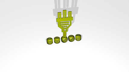 3D graphical image of power vertically along with text built by metallic cubic letters from the top perspective, excellent for the concept presentation and slideshows. illustration and background