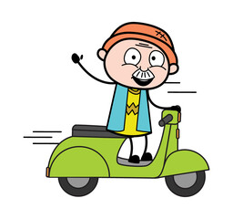 Cartoon Grandpa Riding Scooter