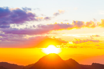 Silhouette sunset in mountains colorful sky with cloud