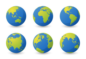 Set of planet earth. Set of earth globe. World maps flat design simple. Isolated premium vector