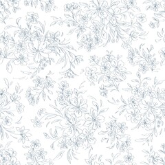 seamless  abstract floral background, pencil sketch, monochrome