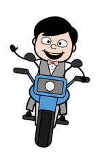 Cartoon Groom Riding Motorbike