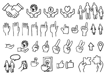 手書きアイコンセット-手と家族