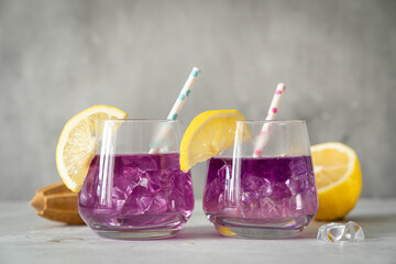 Galaxy color changing butterfly pea lemonade, copy space