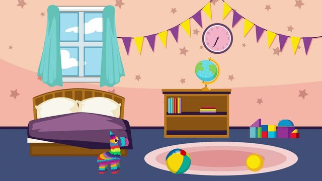 4k cartoon video of a pink room for a little girl.