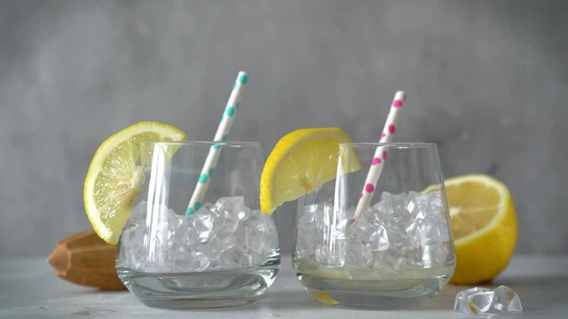 Galaxy color changing butterfly pea lemonade, copy space