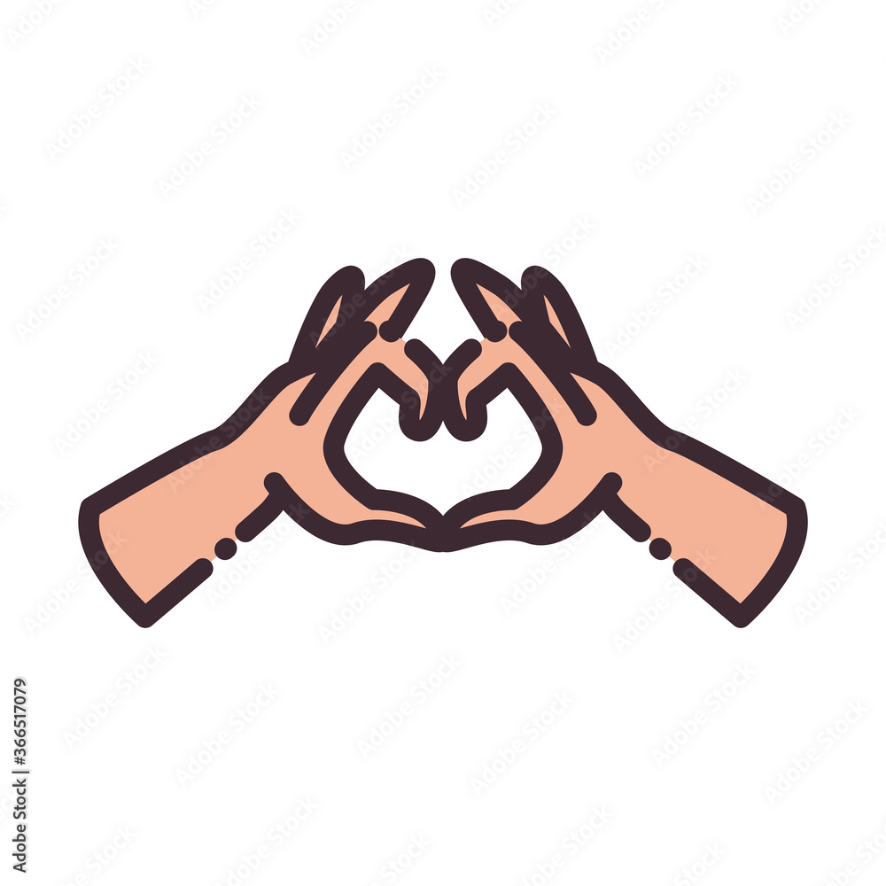 Poster heart gesture with hands line and fill style icon vector design