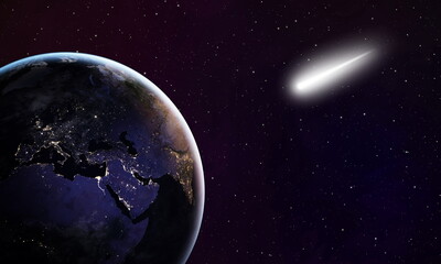 White comet outside of the Earth. Element of this image furnished by NASA.