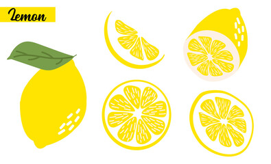 Set of Fresh  lemon with leaf