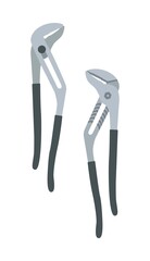 Colored Plumbing pliers tool icon. tools in front and back sides. Grey colored handle, toothed or notched metallic tip or sponge pliers. Flat illustration of pliers tool vector icon for web design