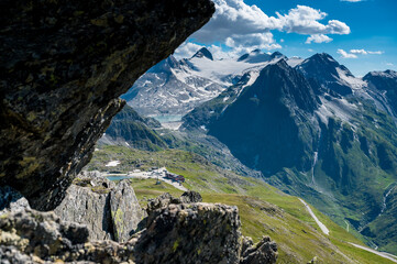 Nufenenpass with Griesgletscher, Bättelmatthorn, Rothorn and Blinnenhorn on in the Valais Alps