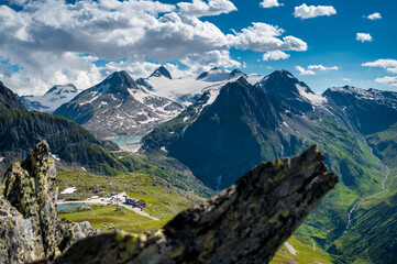 Nufenenpass with Griesgletscher, Bättelmatthorn, Rothorn and Blinnenhorn on in the Valais Alps