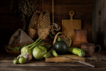 Fresh vegetables on a wooden table.