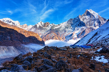 Panorama Mount Machapuchare Fishtail Sunset