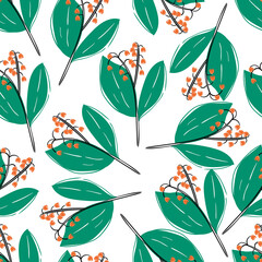 seamless floral pattern with hand drawn doodle lily of the valley flower. creative floral designs for fabric, wrapping, wallpaper, textile, apparel.