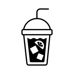 glass with drink of lemon and ice cubes line style icon