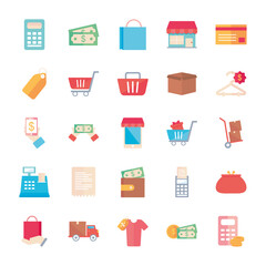 box and shopping icon set, flat style