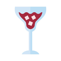wine cup with drink and ice cubes flat style icon