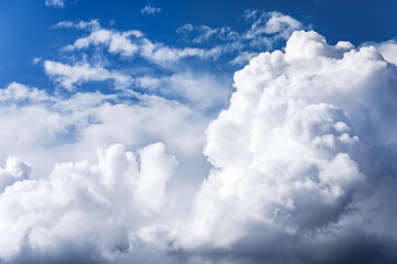 Naklejka na ściany i meble White cumulus clouds floating on a blue sky
