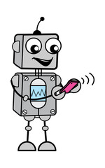 Cartoon Robot Watching Smartphone