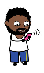 Cartoon African American Man Watching Smartphone