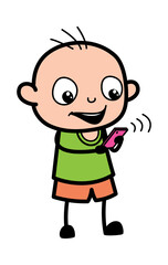 Cartoon Bald Boy Watching Smartphone