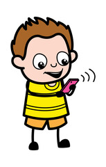 Cartoon Young Boy Watching Smartphone