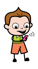 Cartoon Schoolboy Watching Smartphone