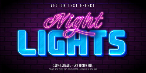 Night lights text,  neon style editable text effect - obrazy, fototapety, plakaty